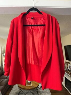 Lock & Love Red Open Front Blazer Ruched Sleeve Jacket Women’s XL ❤️